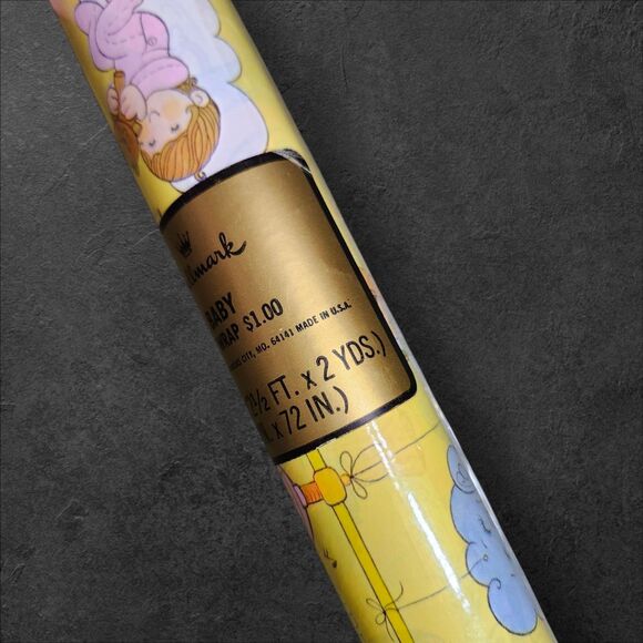 Vintage Hallmark Baby Wrapping Paper Yellow Gender Neutral NOS 1980s Nursery - Picture 3 of 5